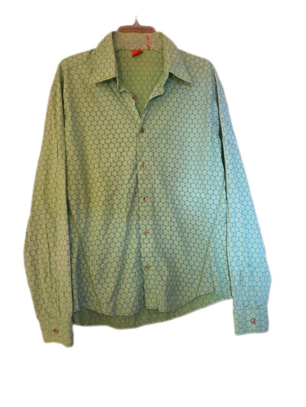 Hugo Boss Green Geometric Design Button Down 100% Lightweight Cotton Size Large
